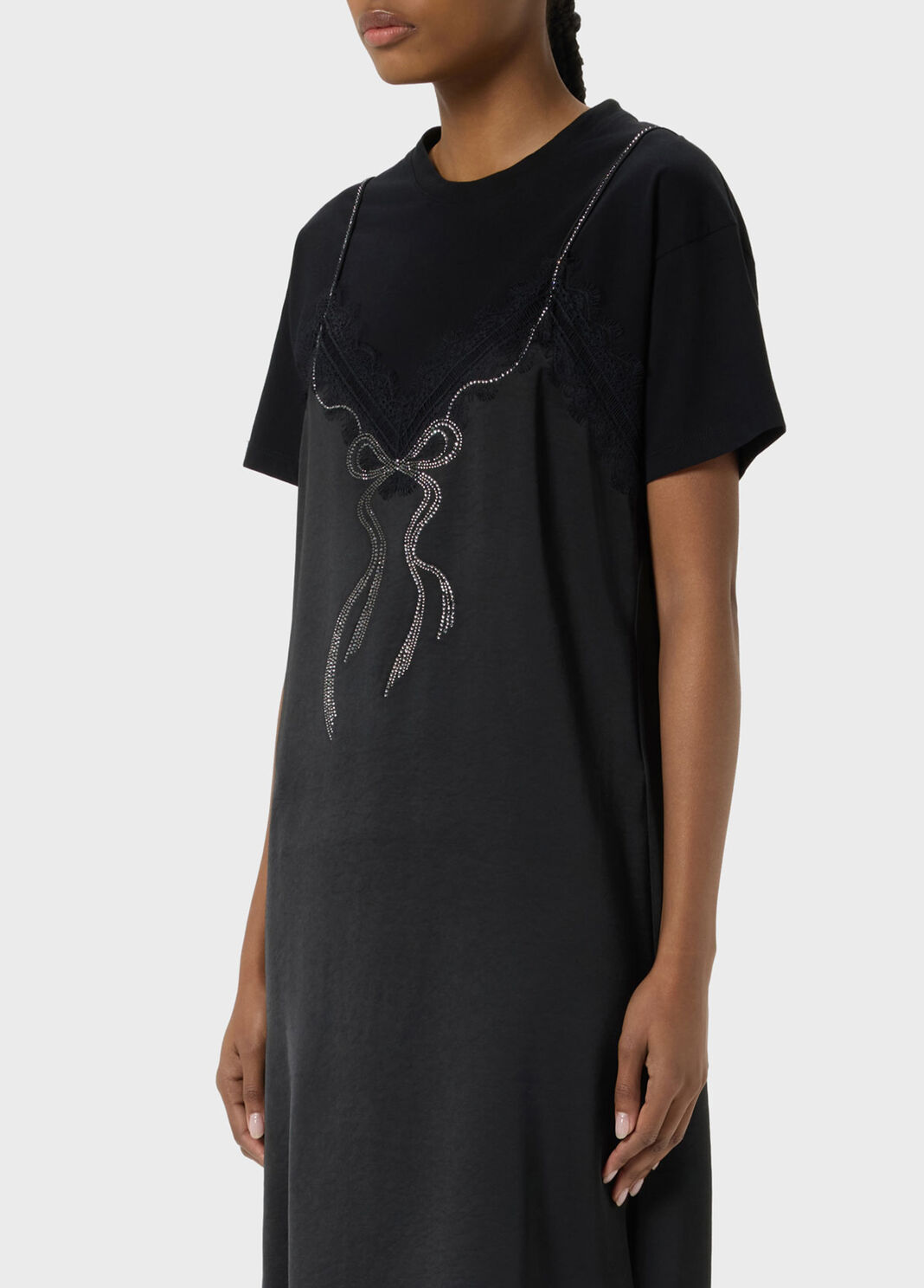 Dress with slip-effect rhinestone embroidery and lace  Blumarine - large image number 2