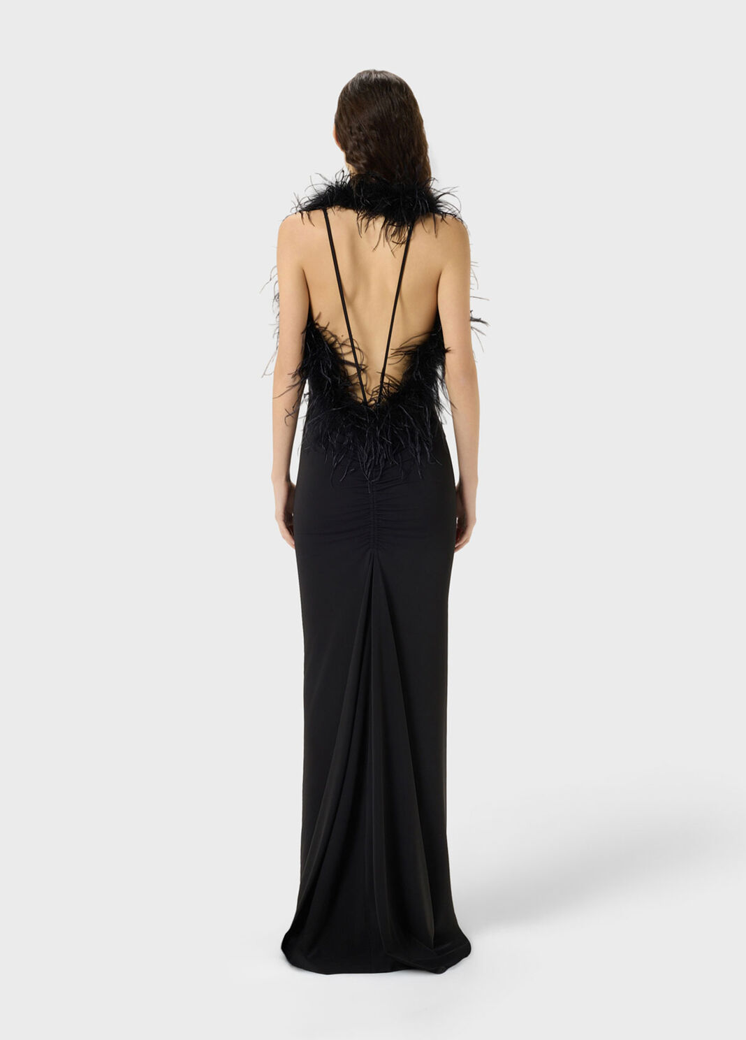 Long jersey dress with deep neckline and marabou details  Blumarine - large image number 1