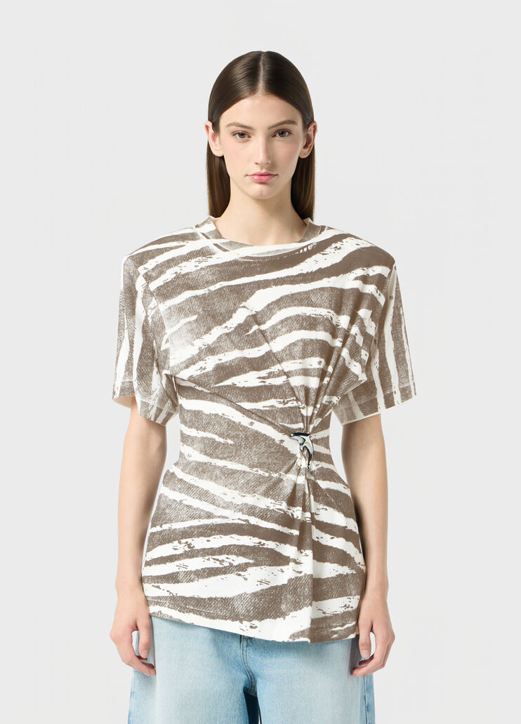 Printed ribbed T-shirt with metal dolphin detail  Blumarine - large image number 0