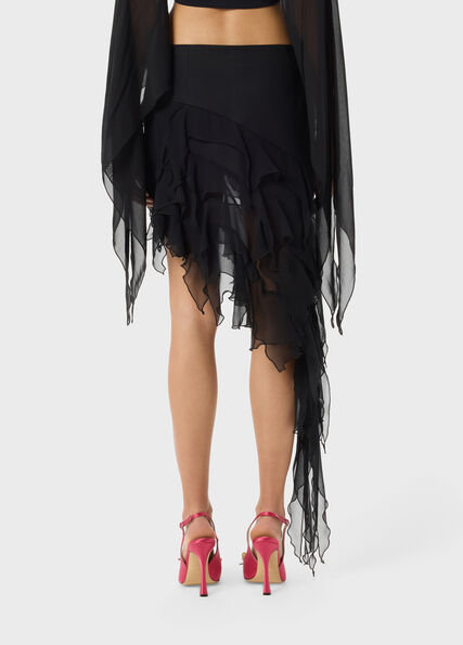 Asymmetric stretch satin skirt with ruffles - Blumarine