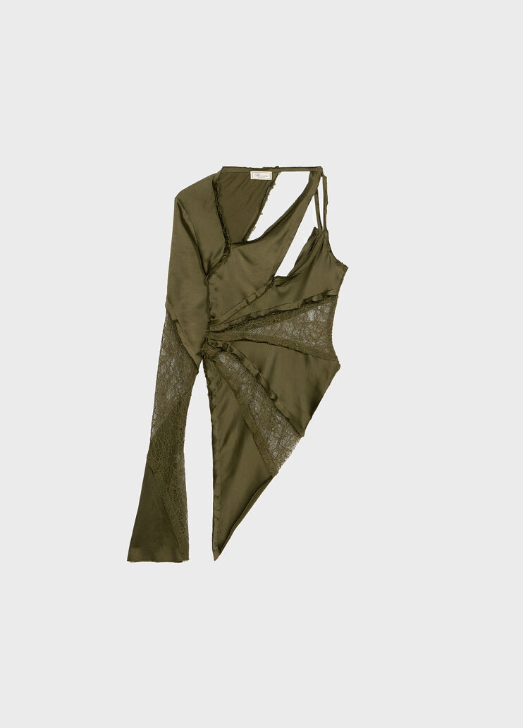 Top asym&eacute;trique en satin et dentelle Chantilly  Blumarine - medium