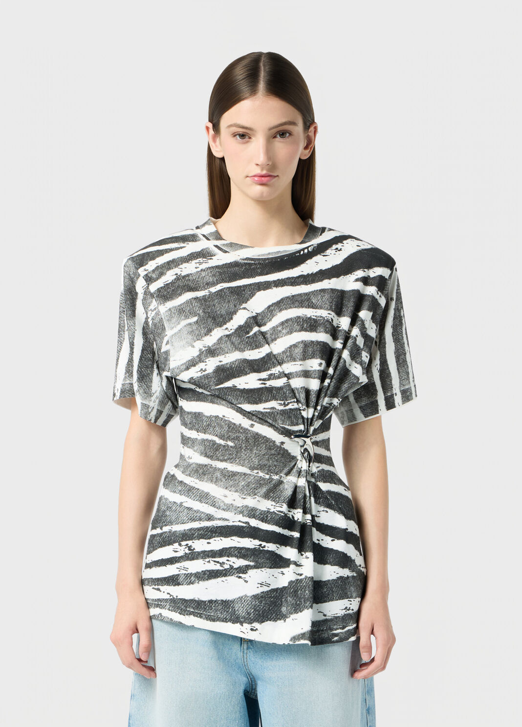 Printed ribbed T-shirt with metal dolphin detail  Blumarine - large image number 0