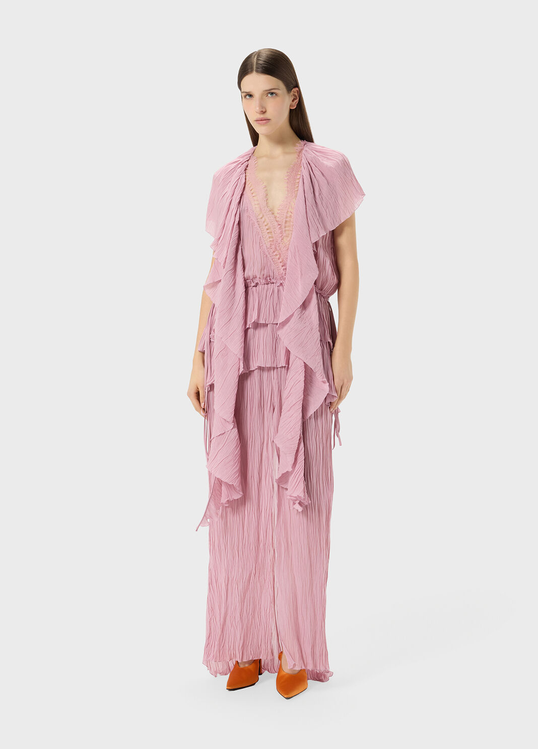 Long pleated georgette dress with lace insert  Blumarine - large image number 3