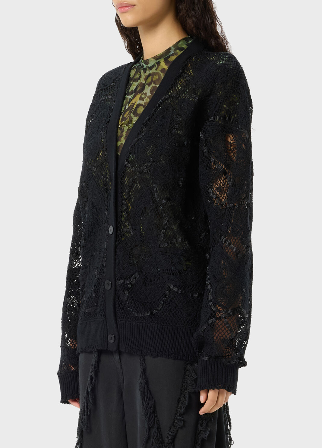 Spitzenstrick-Cardigan mit Schmetterlingen und Satinbesatz  Blumarine - large image number 2