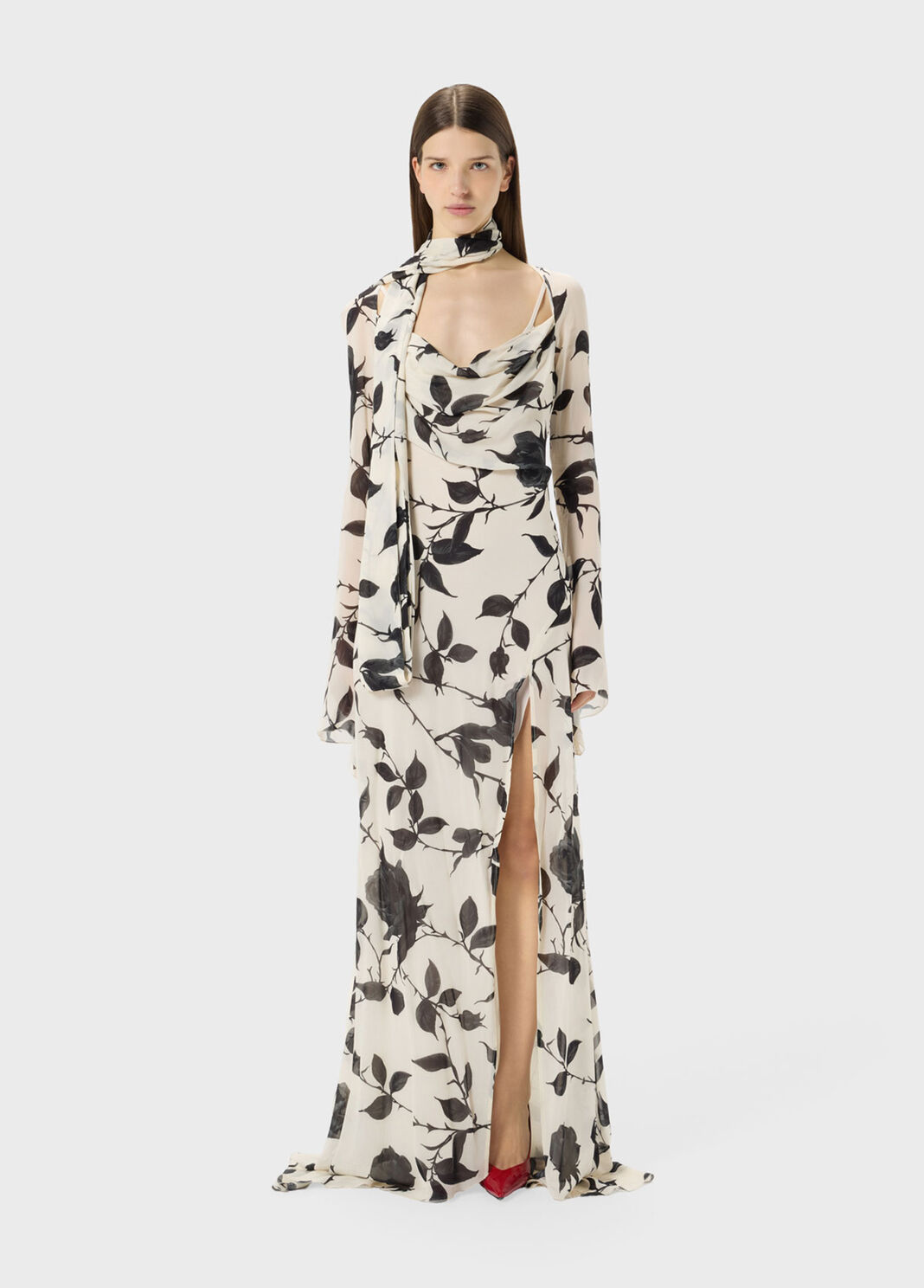 Long georgette dress with rose print  Blumarine - large image number 0