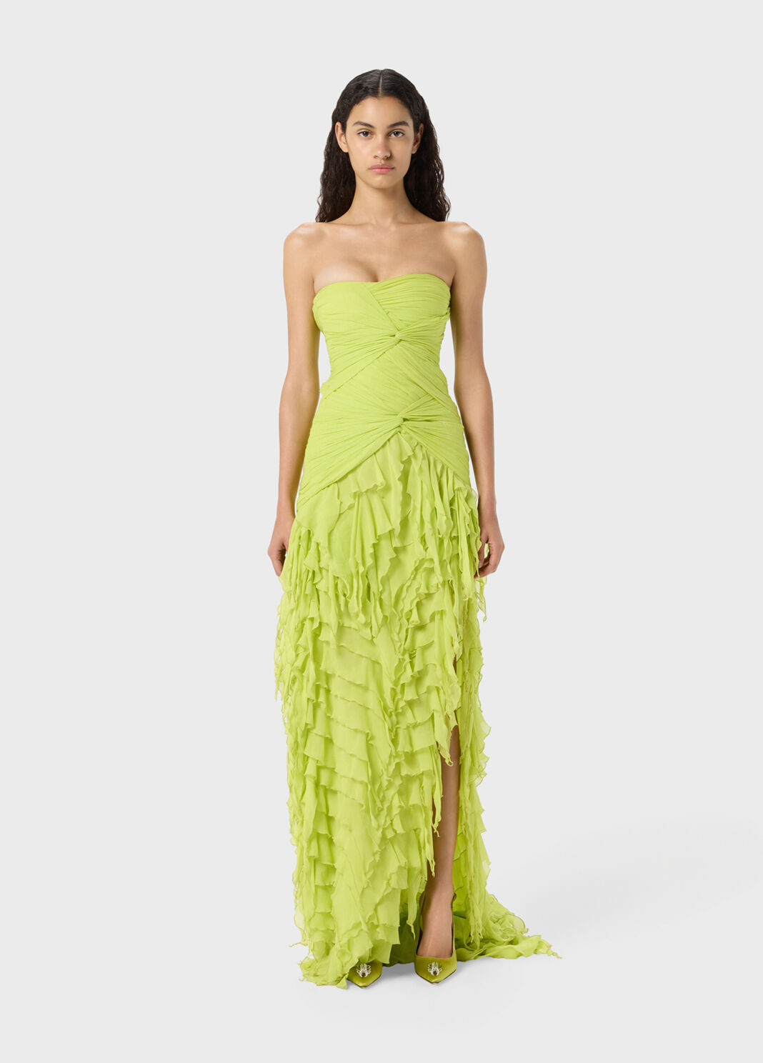 Long georgette dress with twisted bodice and ruffles  Blumarine - large image number 0