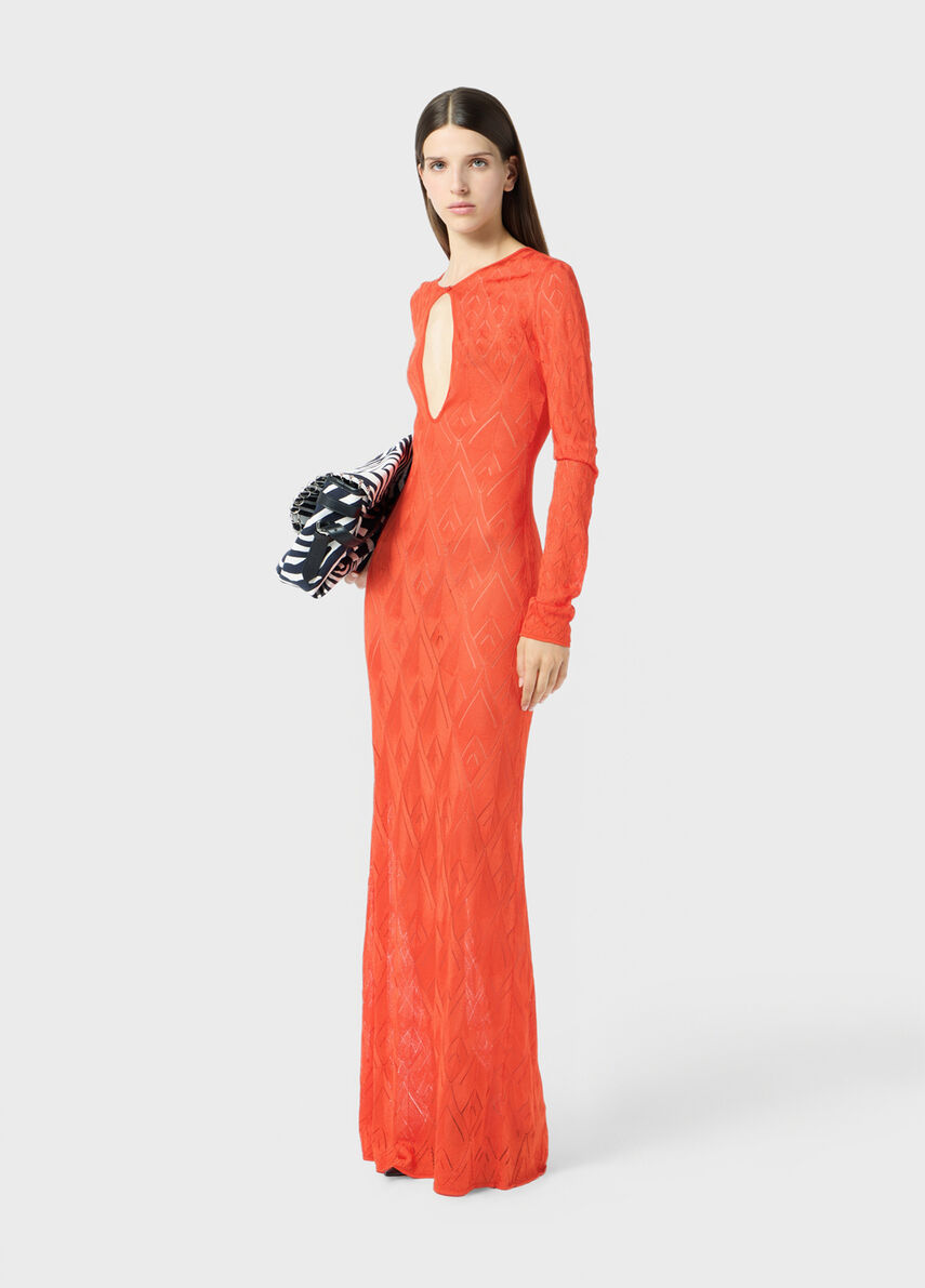 Long viscose dress with geometric openwork - Blumarine
