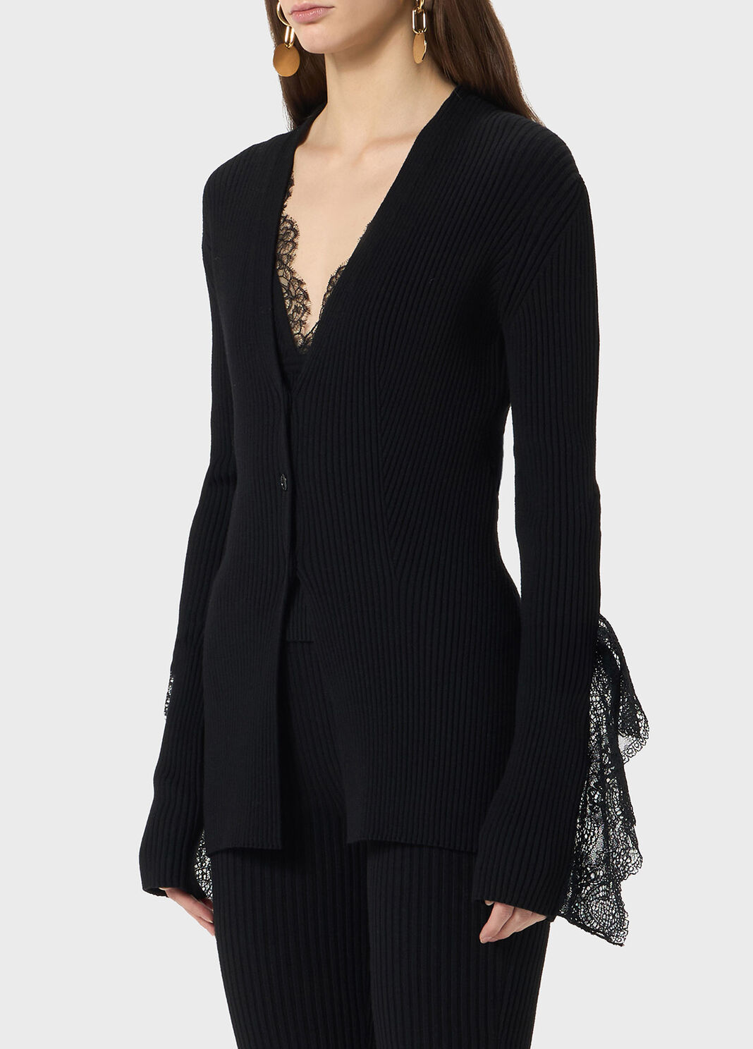 Ribbed cardigan with lace ruffles  Blumarine - large image number 2