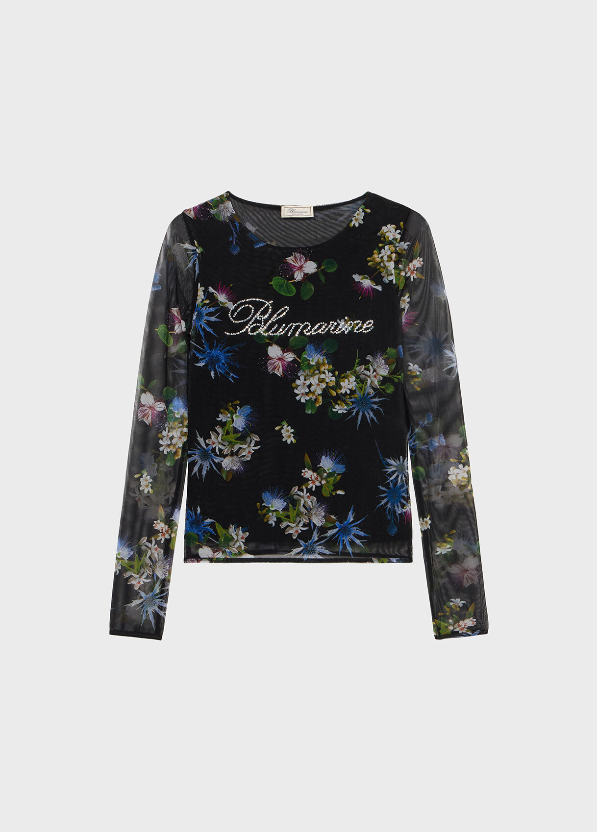 エムミーエメ Candy sleeve tulle tops blue gray Light blue Tulle top with ruffles and butterflies - Buy Online