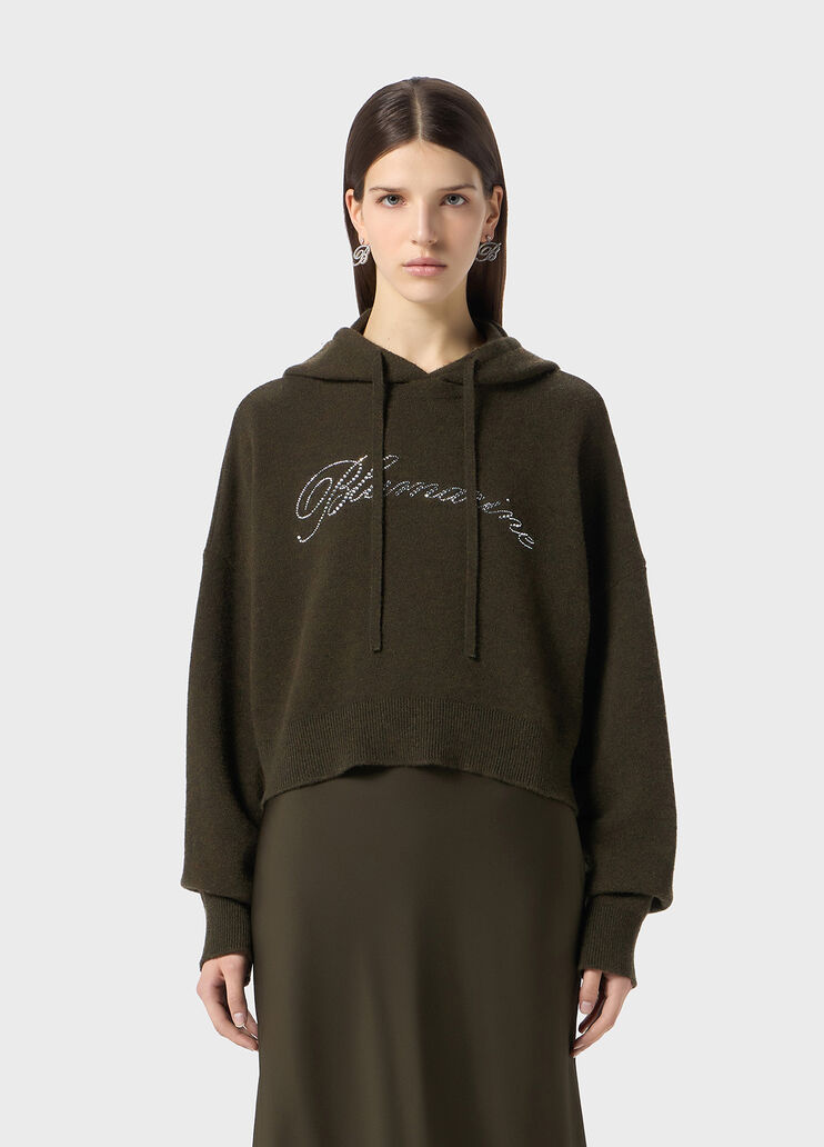 Wool hooded sweater with rhinestone logo  Blumarine - medium
