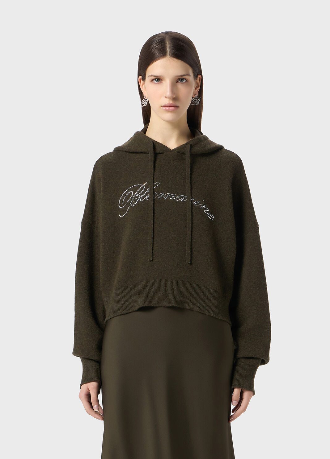 Wool hooded sweater with rhinestone logo  Blumarine - large image number 0