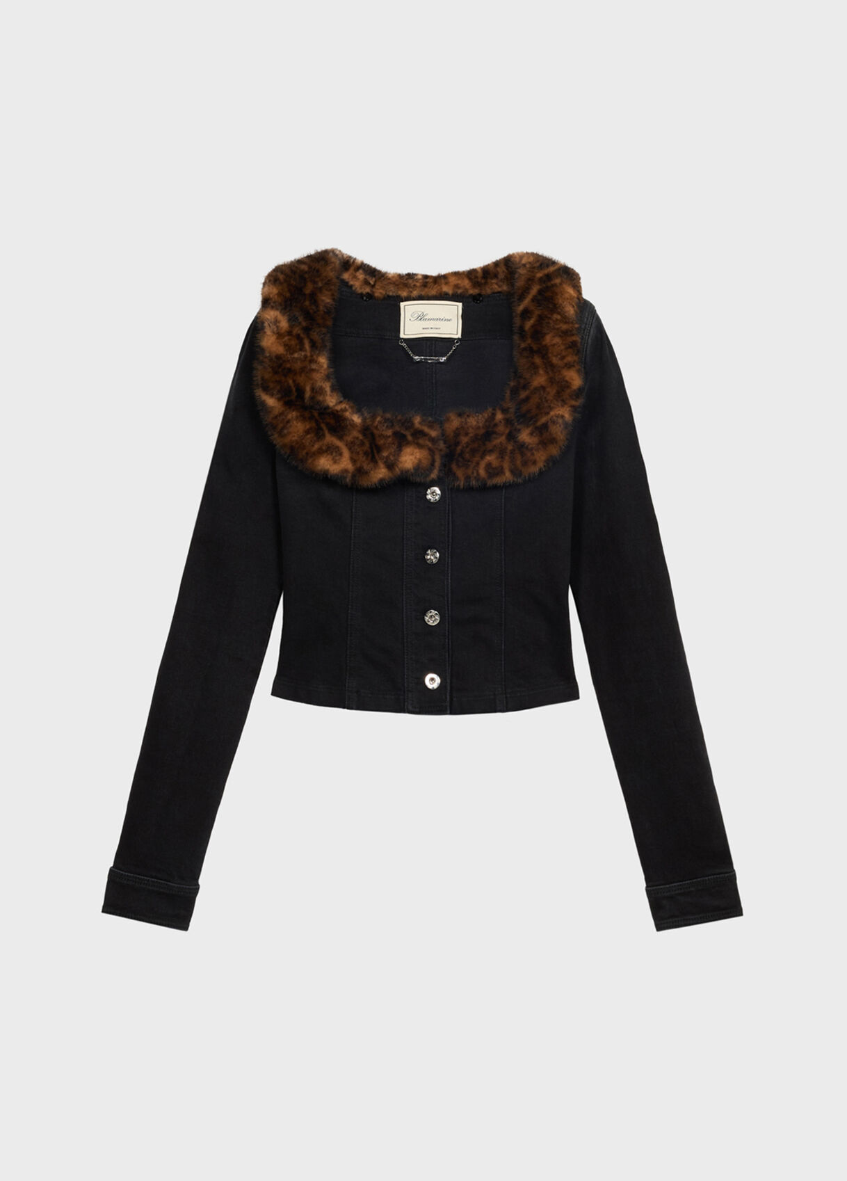 Black Denim jacket with faux fur collar | Blumarine US