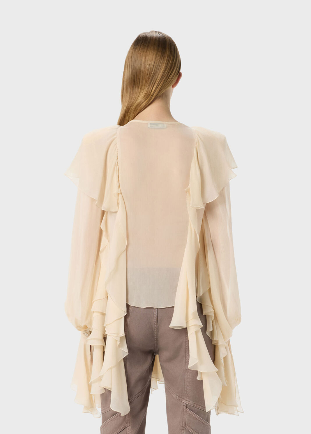 Blouse en cr&ecirc;pe de chine avec large col et volant  Blumarine - large image number 1