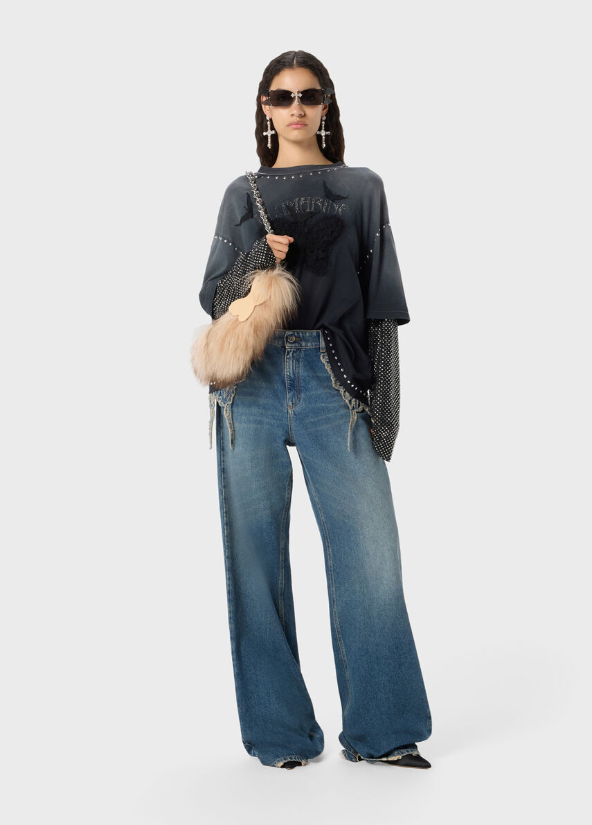 Wide leg jeans with butterfly embroidery - Blumarine