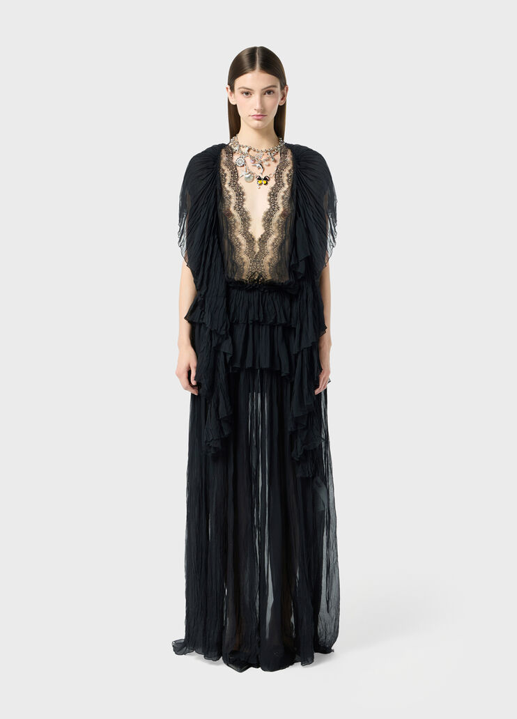 Long pleated georgette dress with lace insert  Blumarine - large image number 3