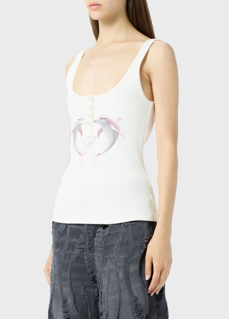 Ribbed top with dolphin print and embroidery  Blumarine - large image number 2