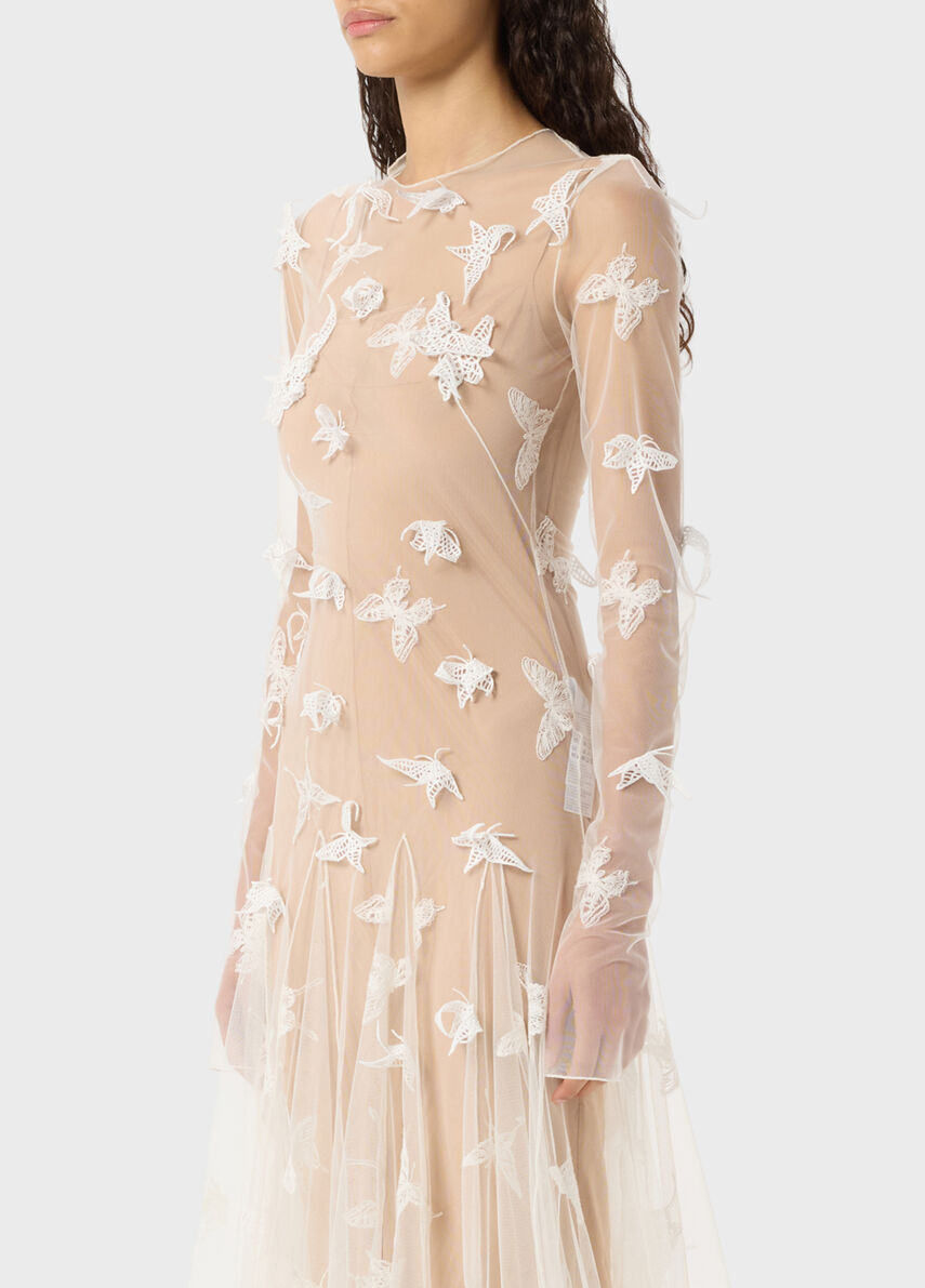 Long tulle dress with embroidery and appliqués - Blumarine