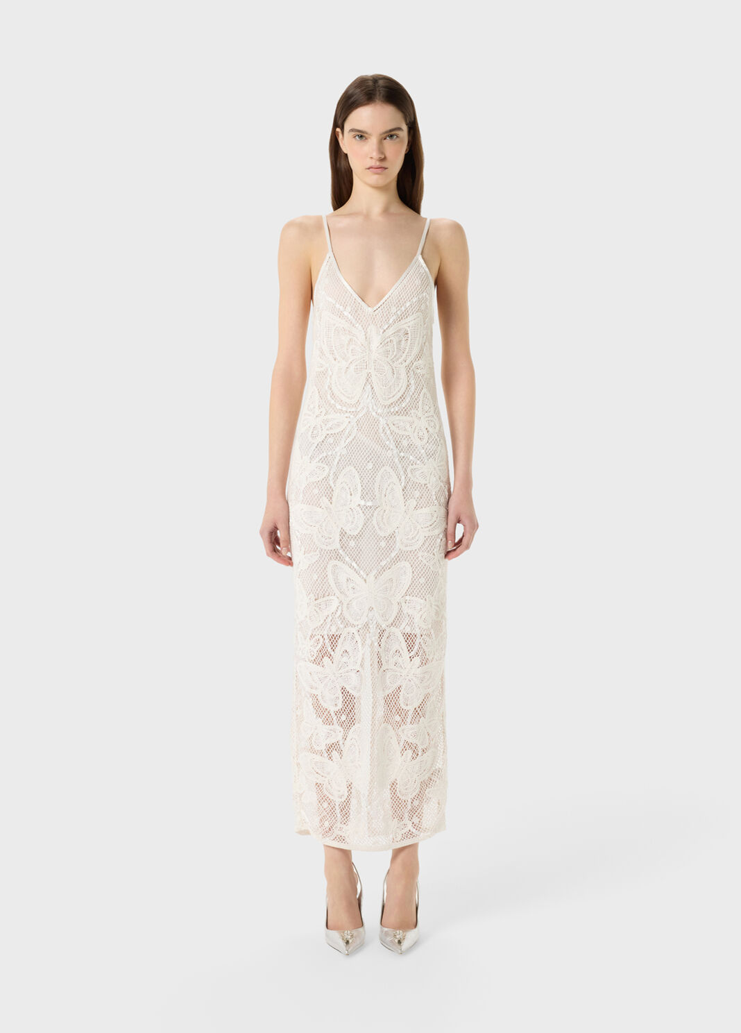 Long mesh dress with handmade embroidery and slit  Blumarine - large image number 0