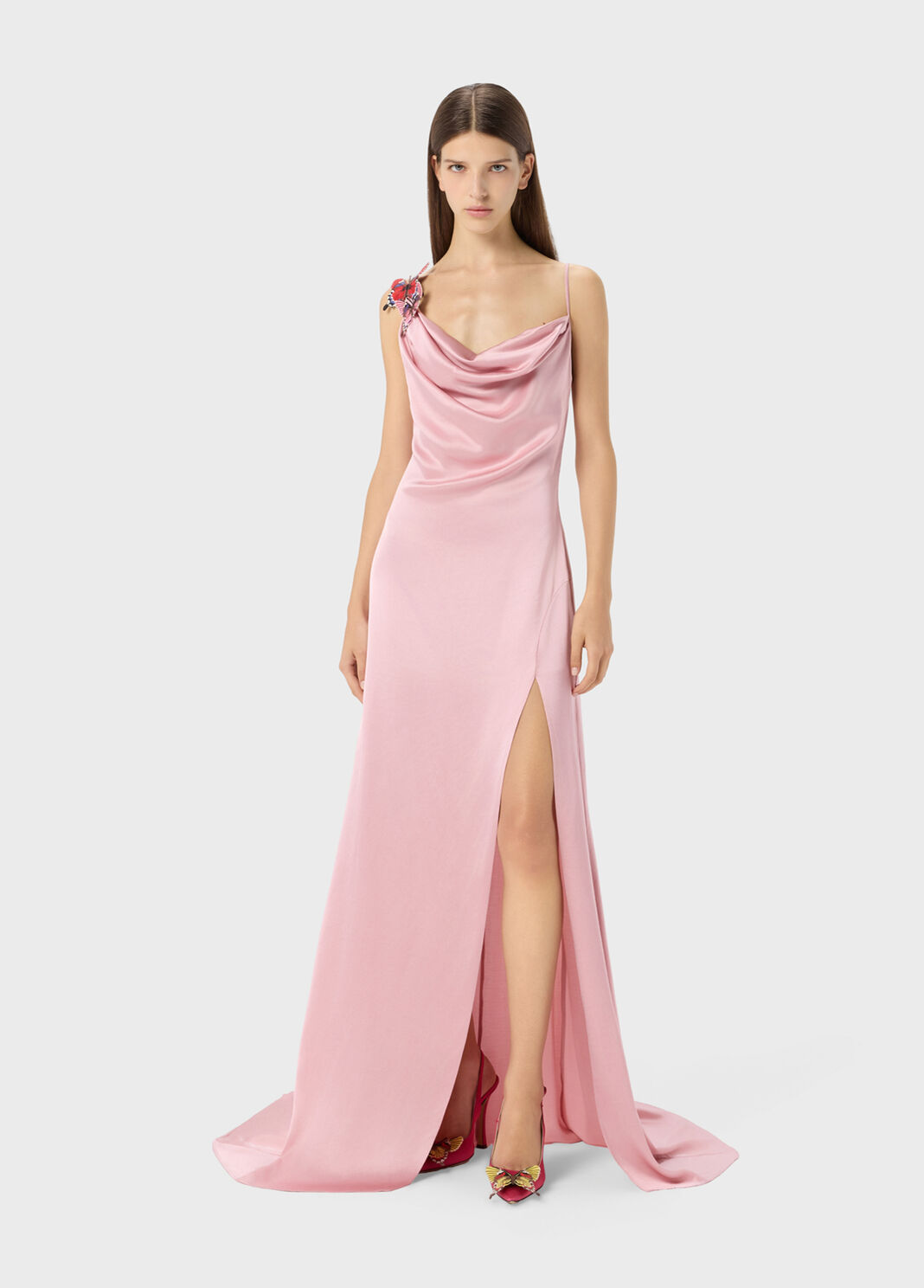 Long satin dress with butterfly and slit  Blumarine - large image number 3