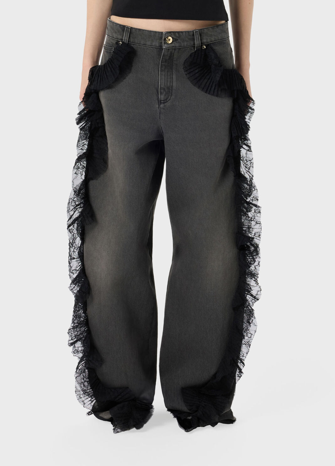 Jean baggy avec volant en satin et dentelle  Blumarine - large image number 0