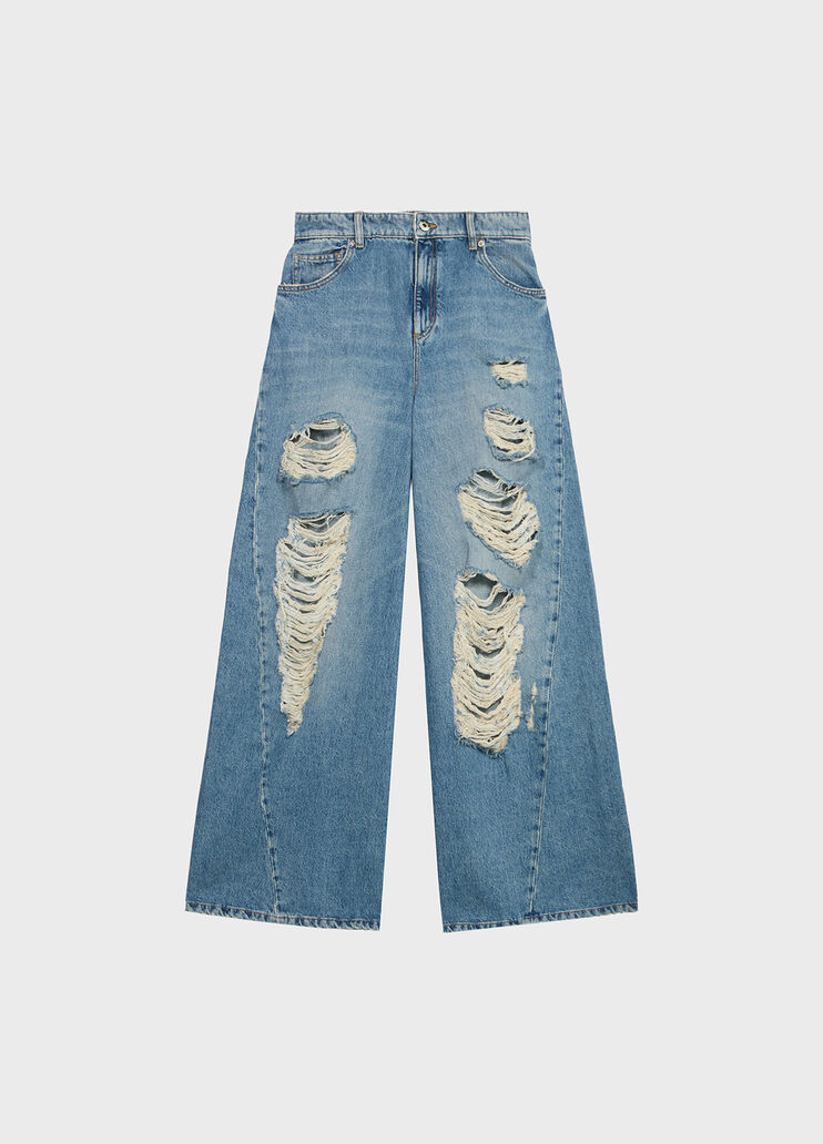 Destroyed superwide-leg jeans with scalloped lace details  Blumarine - medium