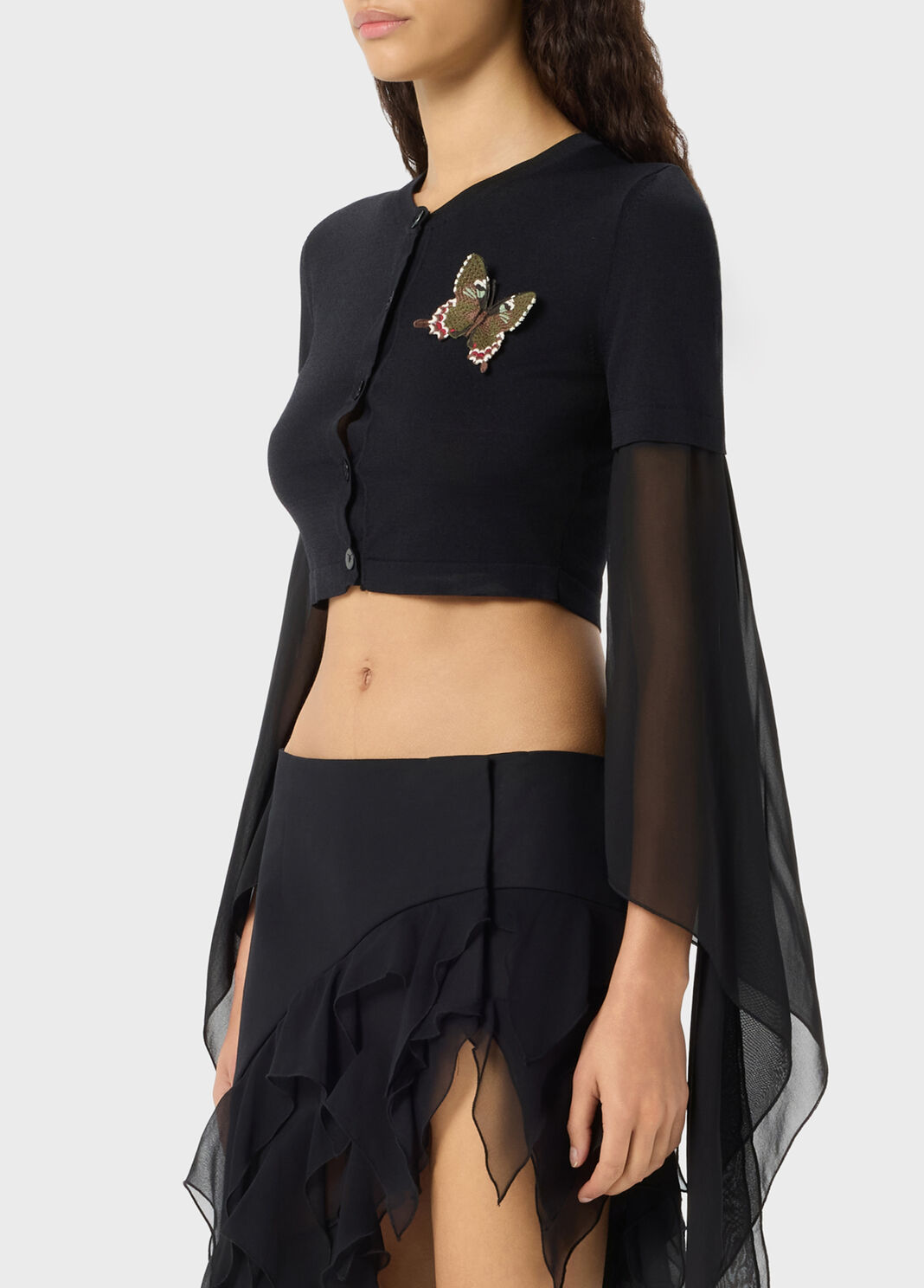 Cardigan with embroidery and georgette sleeves  Blumarine - large image number 2