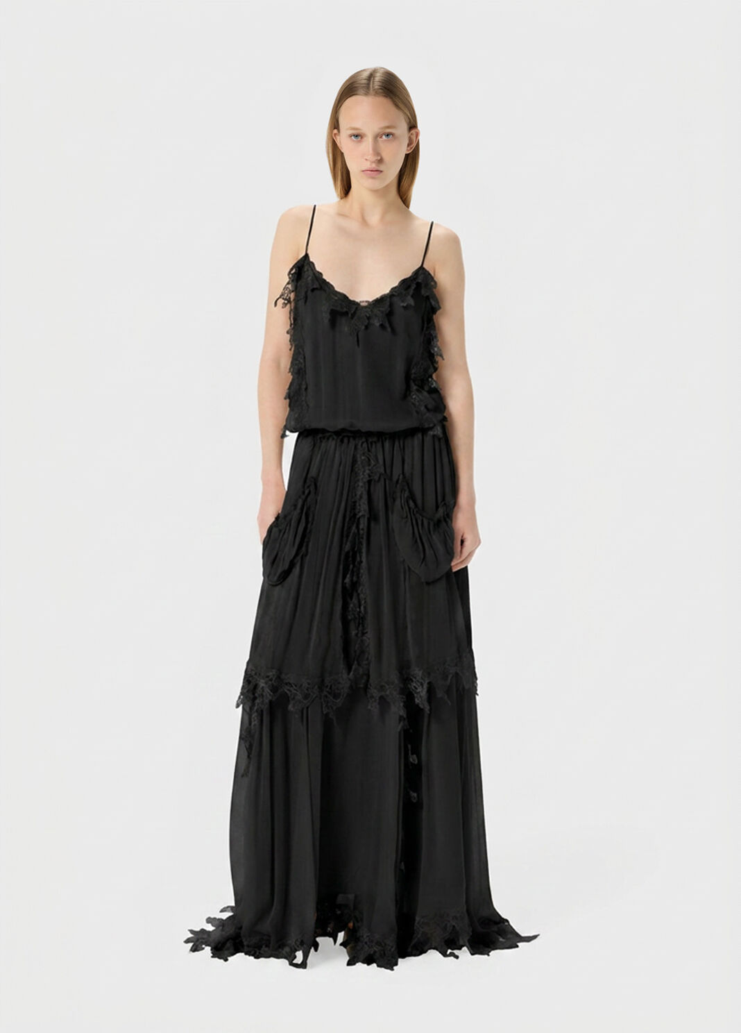Robe longue en cr&eacute;pon avec dentelle  Blumarine - large image number 3