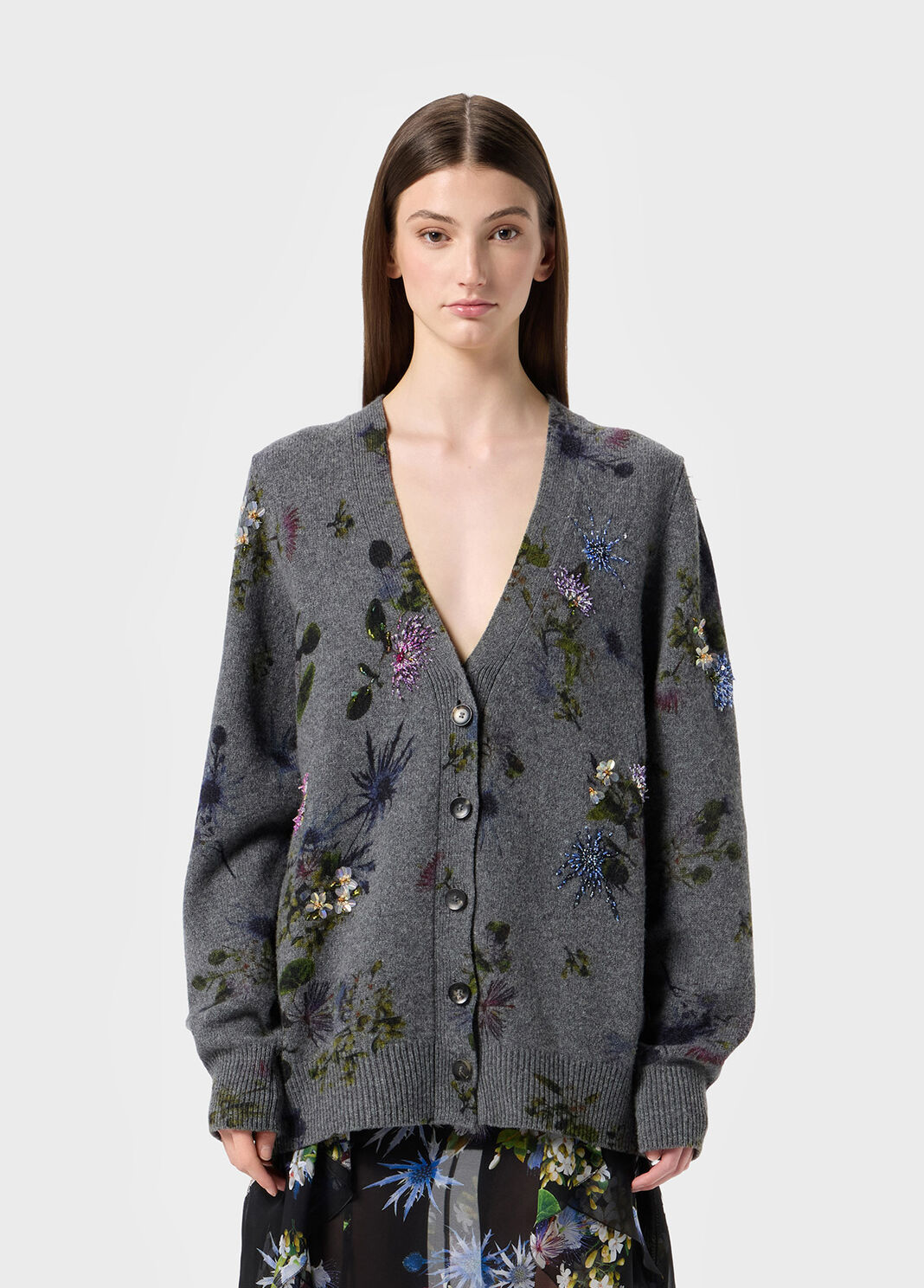 Wool cardigan with bouquet print and embroidery  Blumarine - large image number 0