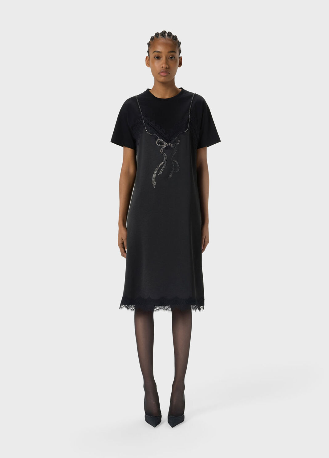 Dress with slip-effect rhinestone embroidery and lace  Blumarine - large image number 0