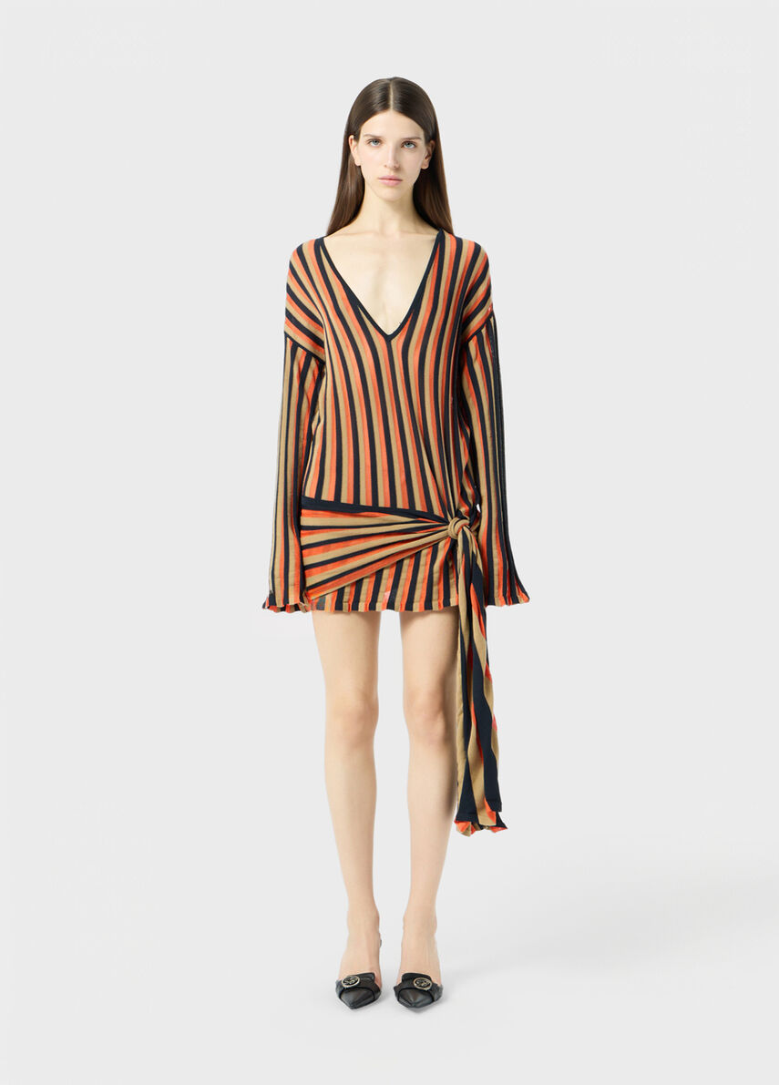 Short striped knit dress with sash belt — abito da cerimonia, Blumarine