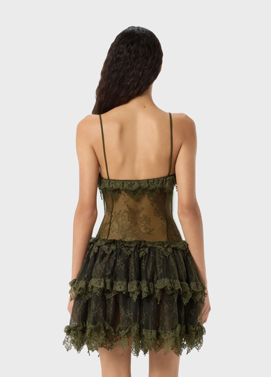 Vestido corto de encaje Chantilly con volantes y bordes festoneados  Blumarine - large image number 1