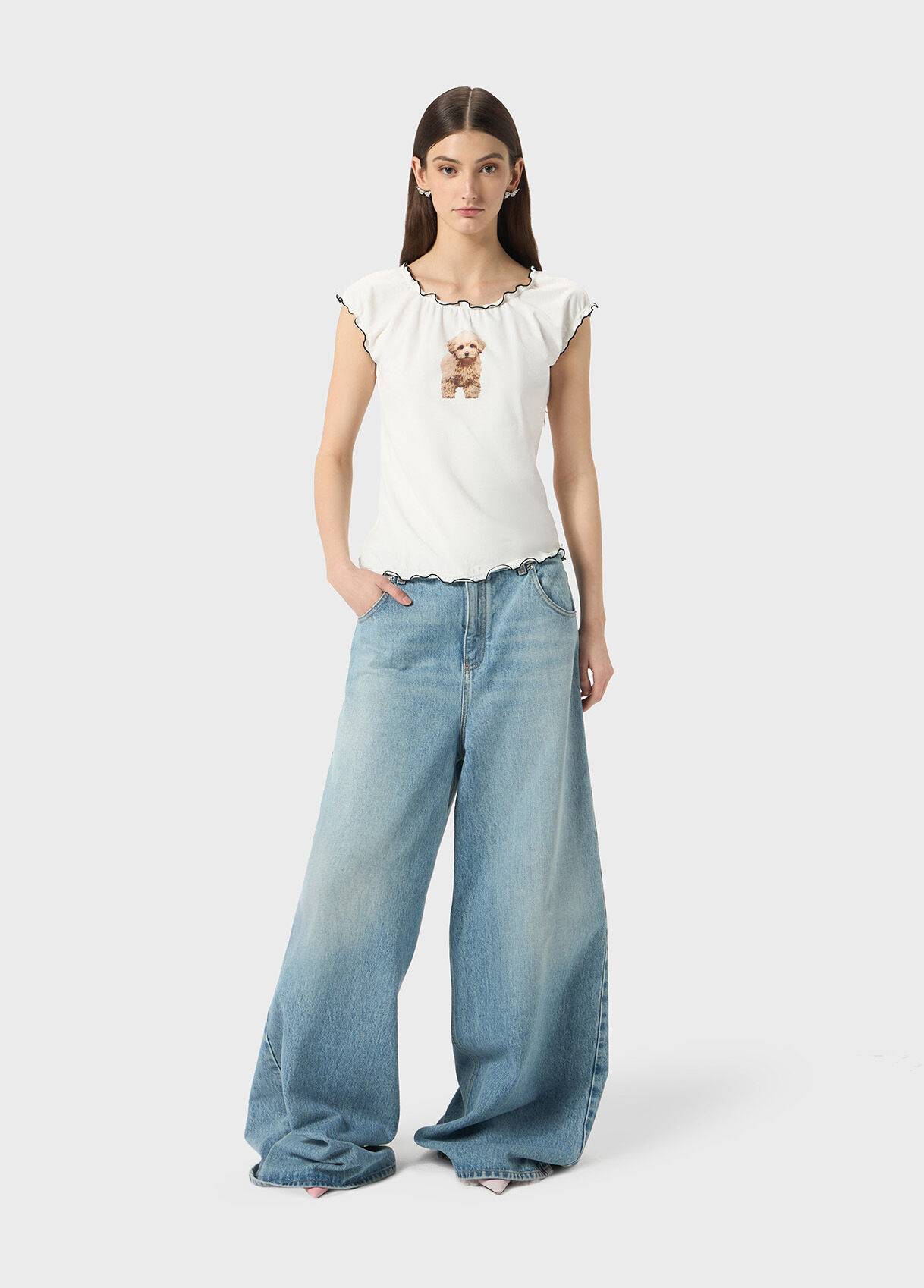 Stone-washed superwide-leg denim jeans - Blumarine
