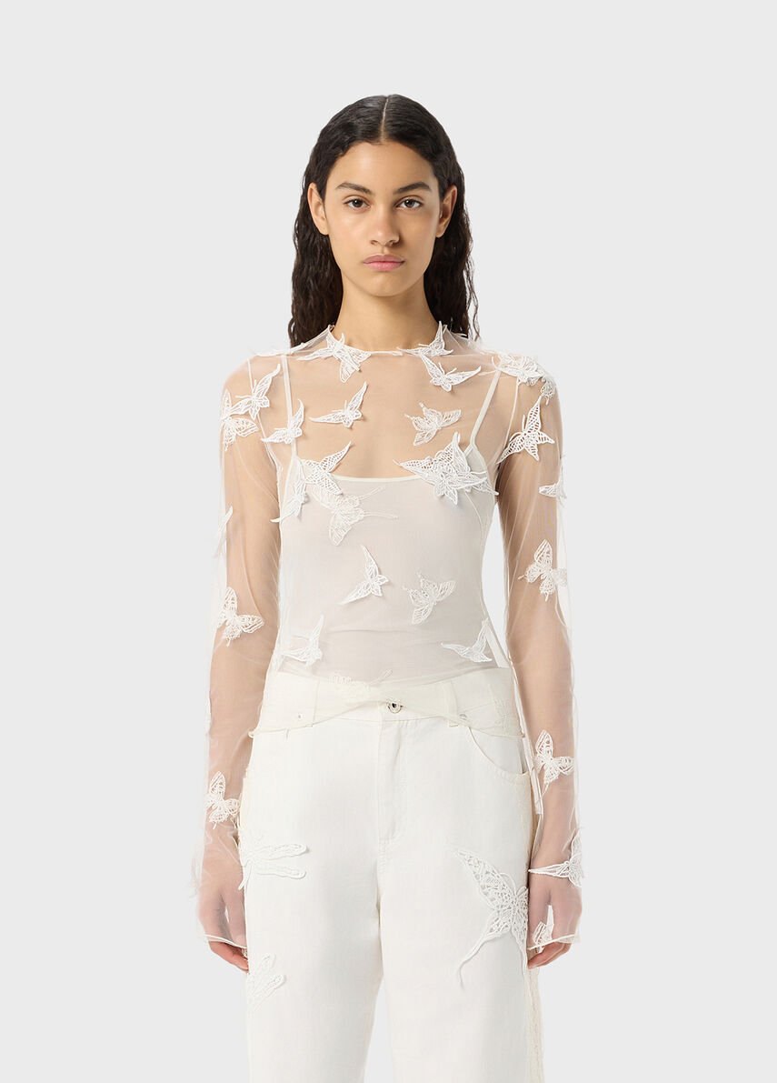 Tulle Sweater with Embroidery - Blumarine