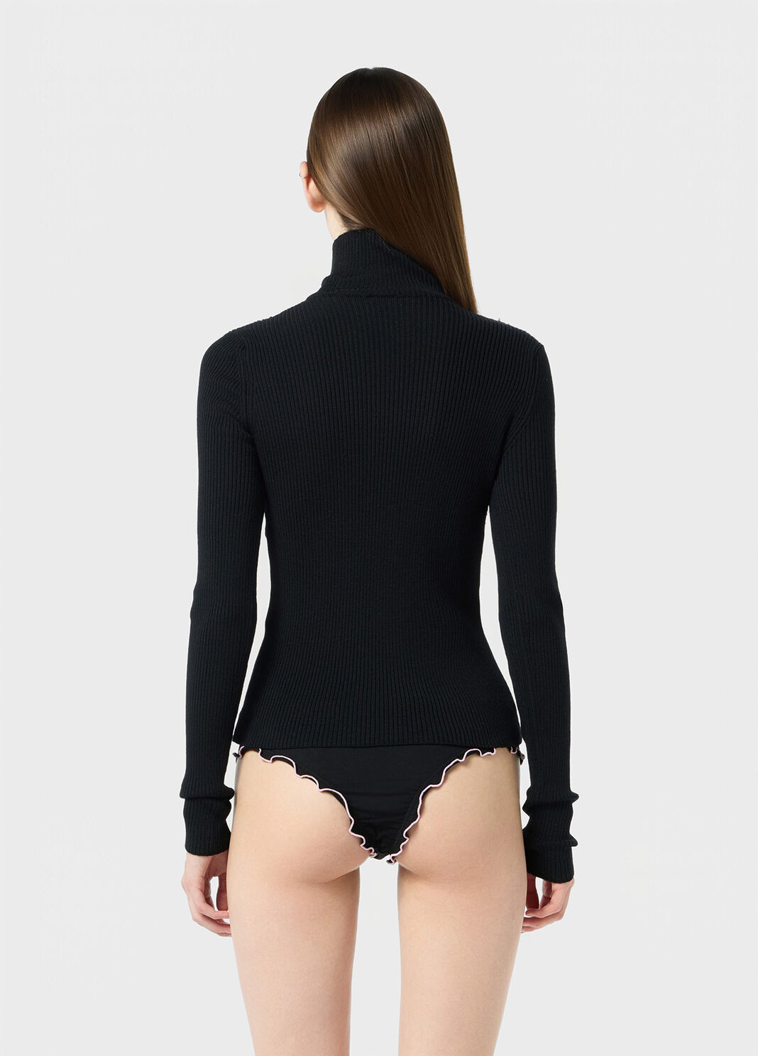 Stretch ribbed sweater with lace and satin inserts  Blumarine - large image number 1