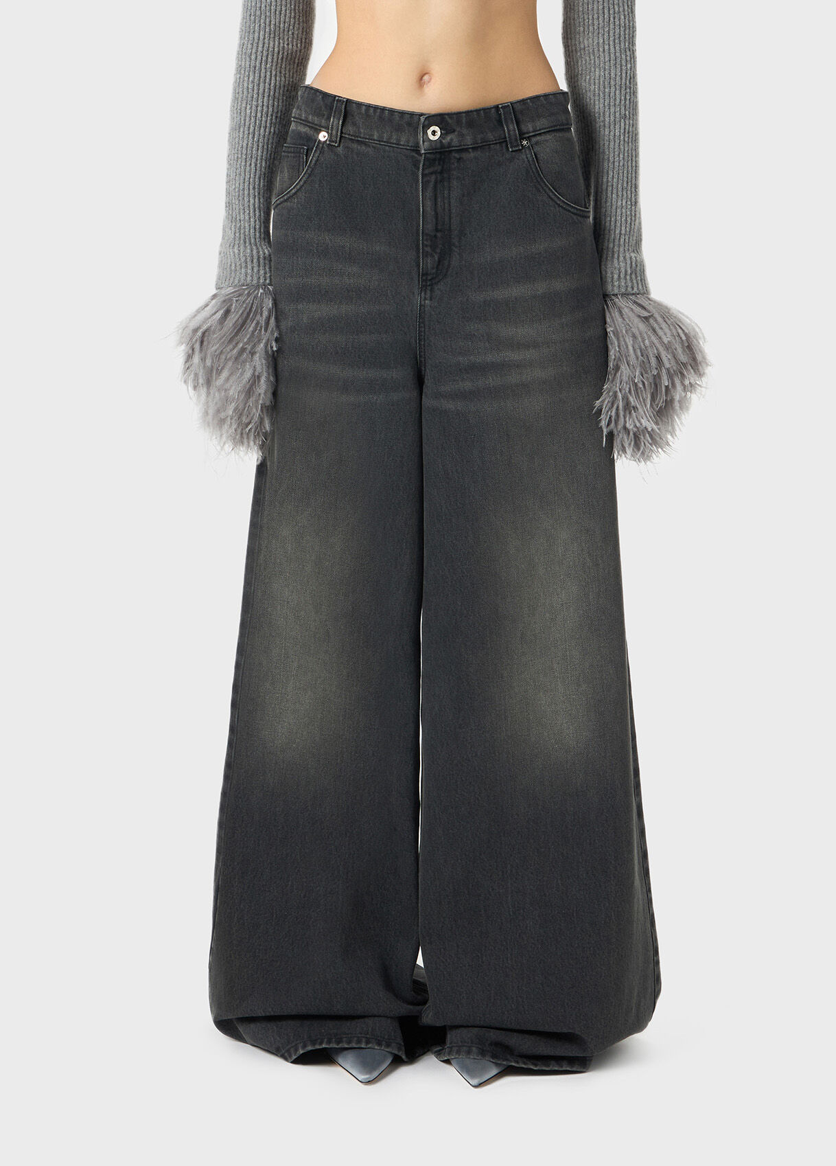 Stone-washed superwide-leg denim jeans - Blumarine Stone-washed superwide-leg denim jeans - Blumarine