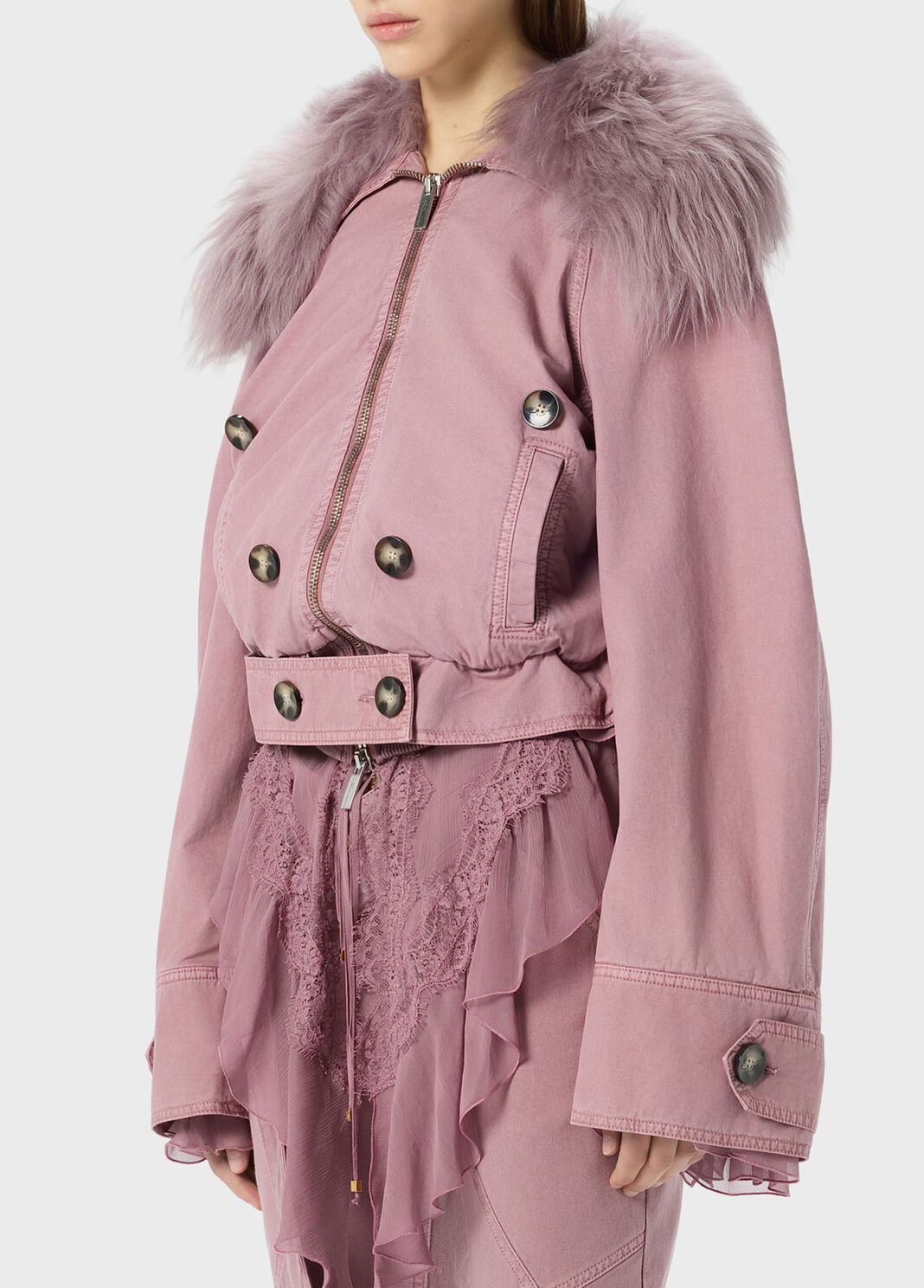 Canvas bomber jacket with fur  Blumarine - large image number 2