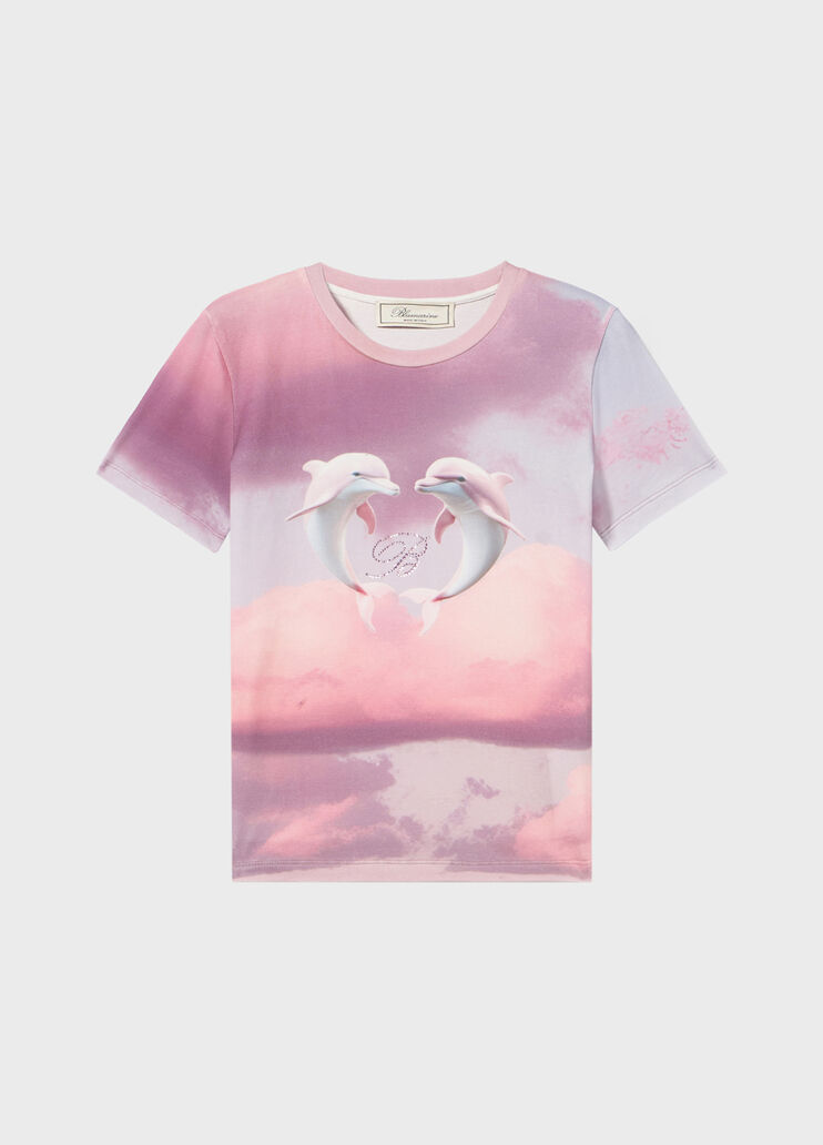 T-shirt en coton stretch avec imprim&eacute; dauphins et broderie  Blumarine - medium