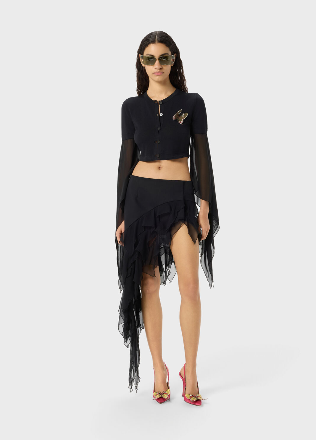 Cardigan with embroidery and georgette sleeves  Blumarine - large image number 3