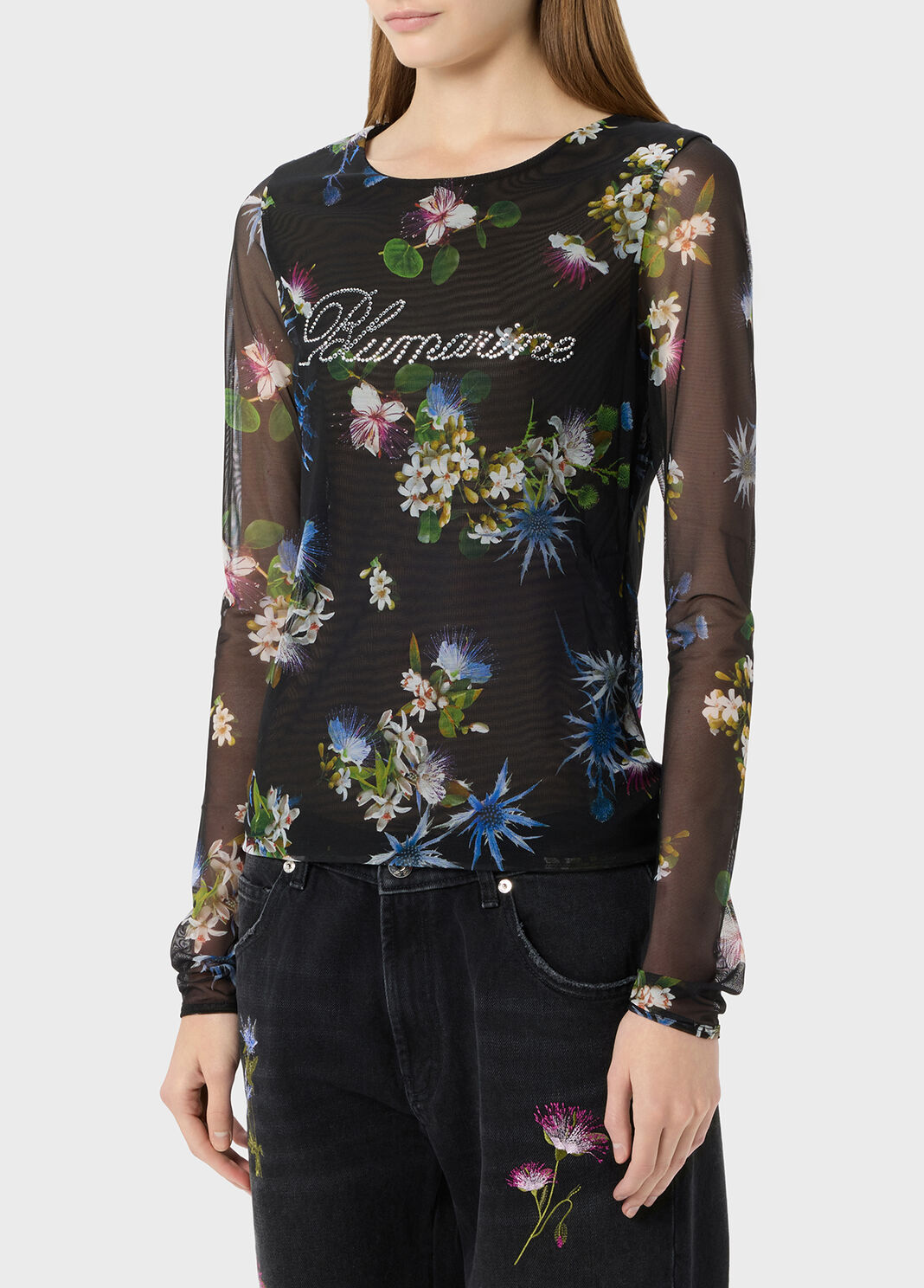 Camiseta de tul estampada con logotipo de strass  Blumarine - large image number 2