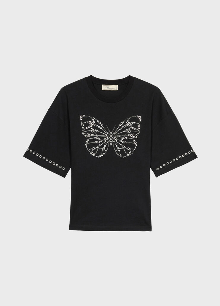 T-shirt with embroidered butterfly in studs and eyelets  Blumarine - medium T-shirt with embroidered butterfly in studs and eyelets  Blumarine - medium