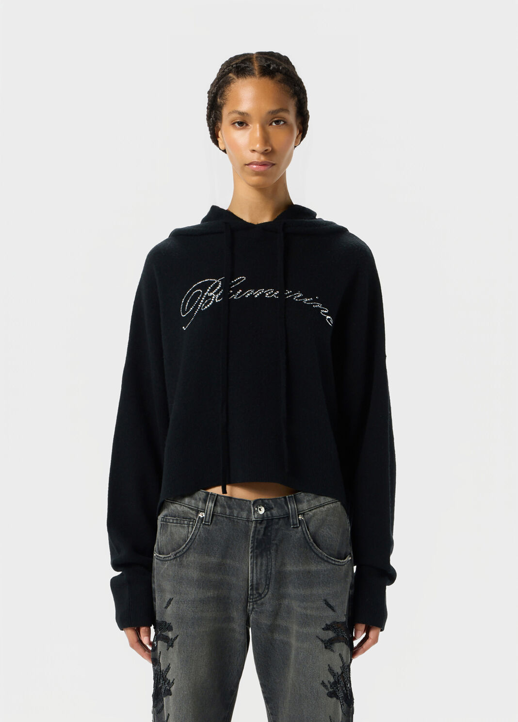 Wool sweatshirt with rhinestone embroidery  Blumarine - large image number 0