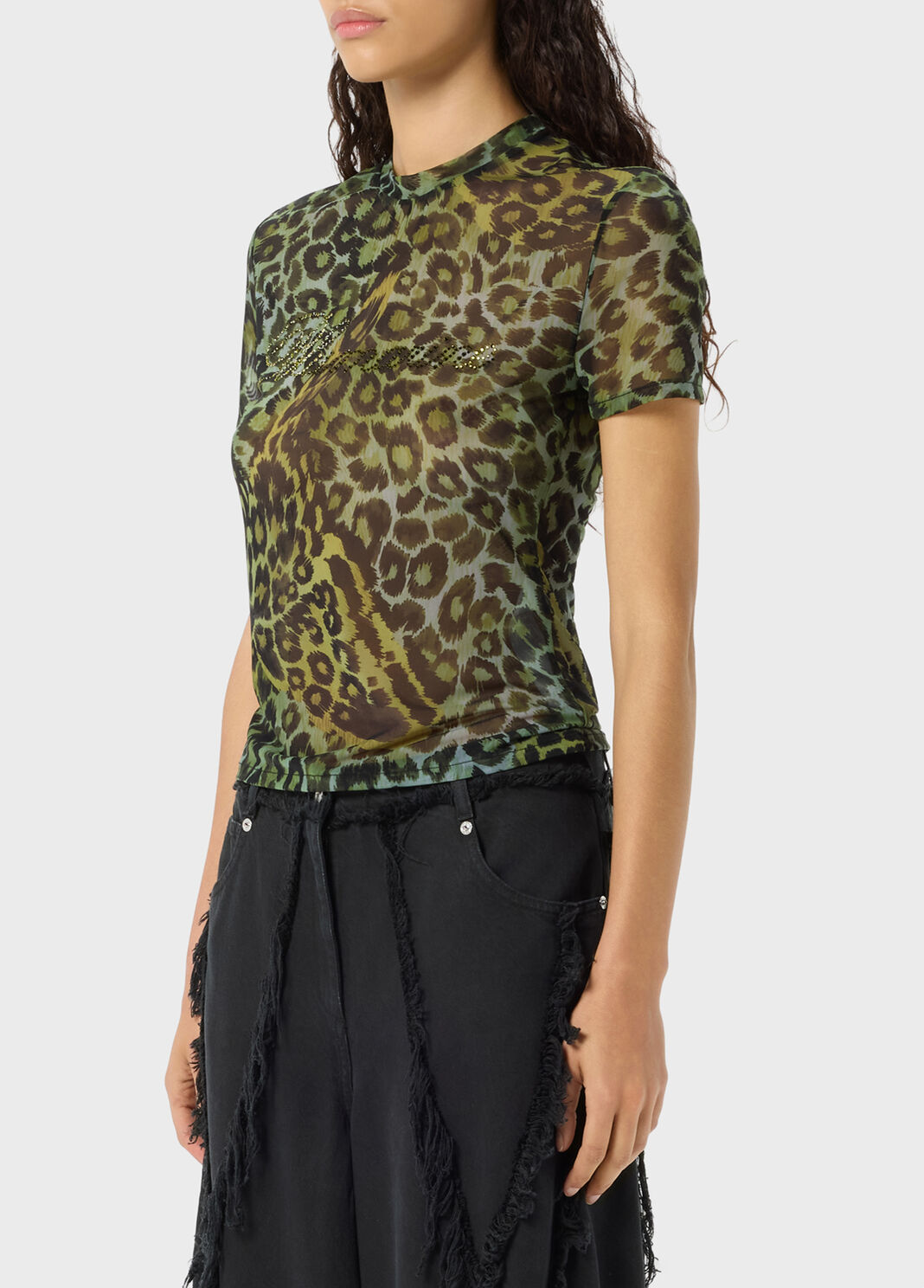 T-shirt en tulle imprim&eacute; avec broderie en strass Blumarine  Blumarine - large image number 2