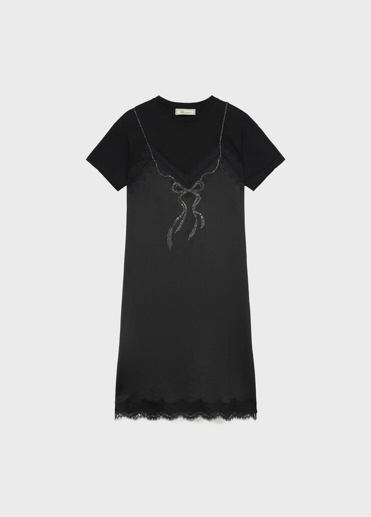 Dress with slip-effect rhinestone embroidery and lace  Blumarine - medium