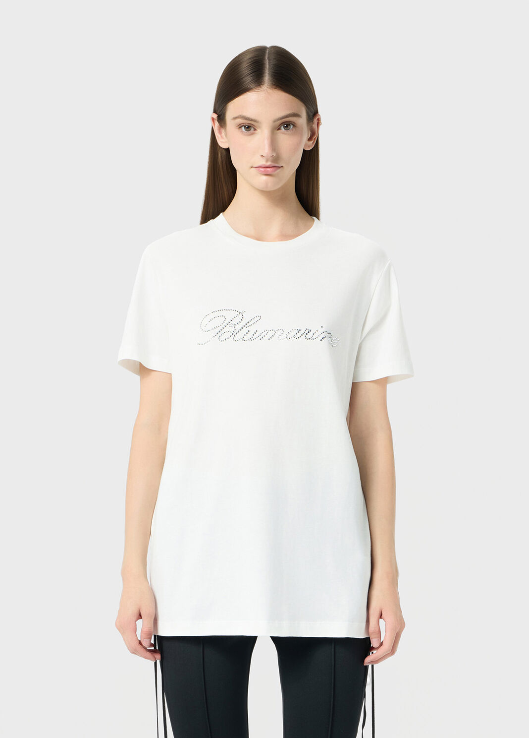 Jersey t-shirt with blumarine logo embroidery in rhinestones  Blumarine - large image number 0