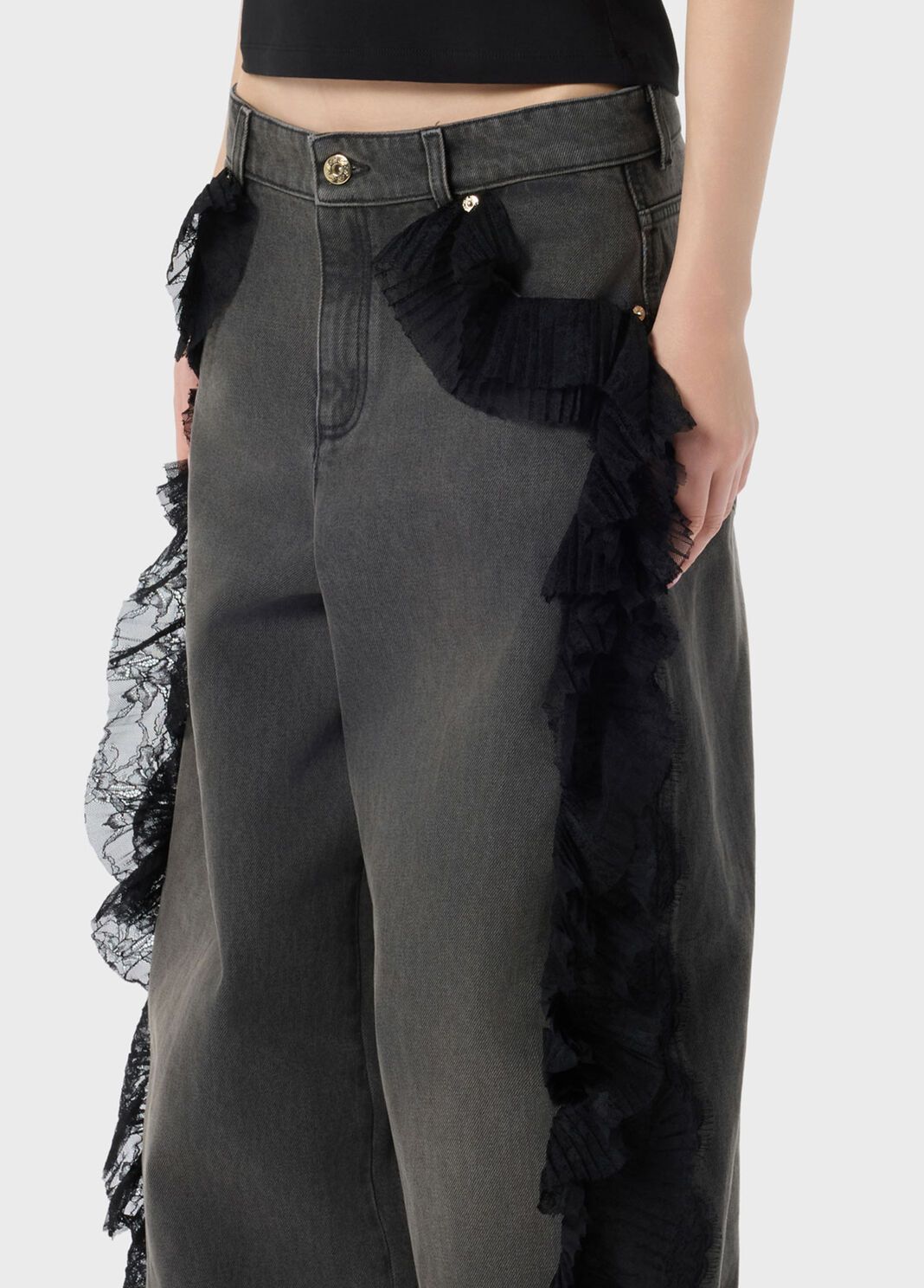Jean baggy avec volant en satin et dentelle  Blumarine - large image number 2