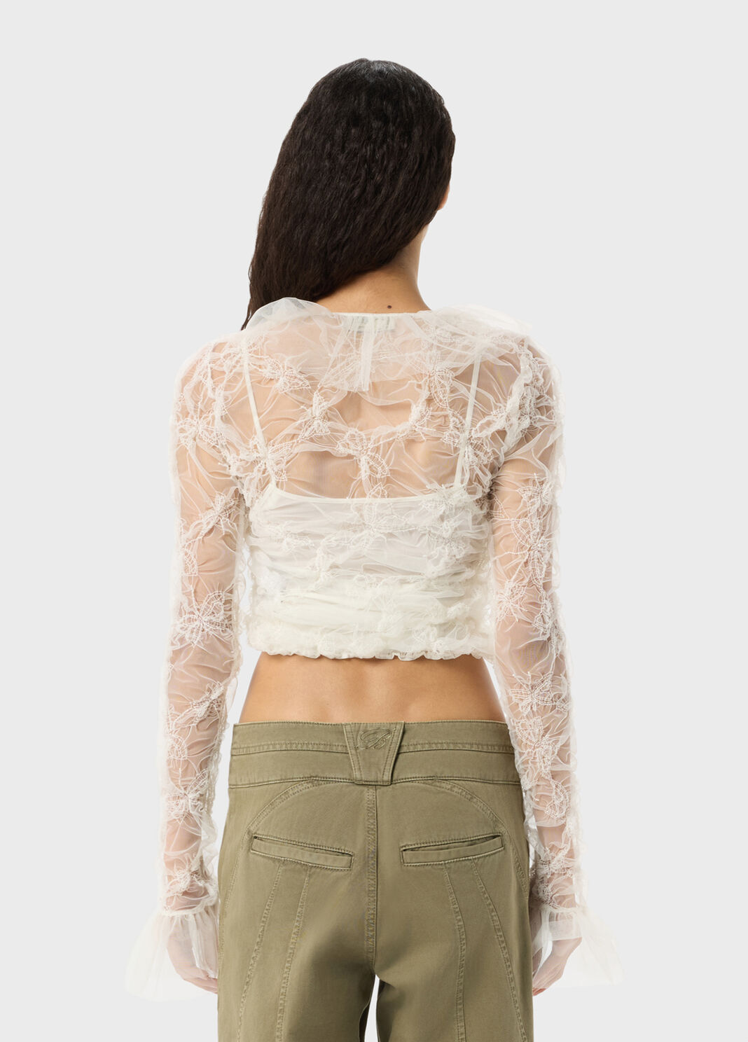 Cropped cardigan in crinkled tulle with embroidery and ruffles  Blumarine - large image number 1