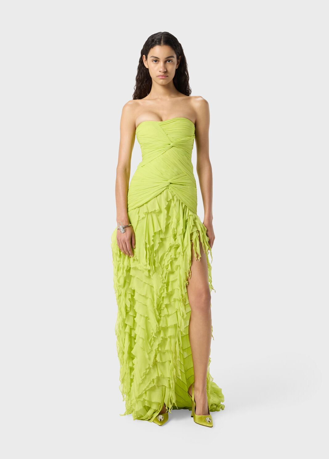 Long georgette dress with twisted bodice and ruffles  Blumarine - large image number 3