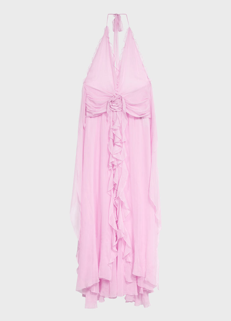 Robe longue en georgette de viscose &agrave; roses et volants  Blumarine - medium