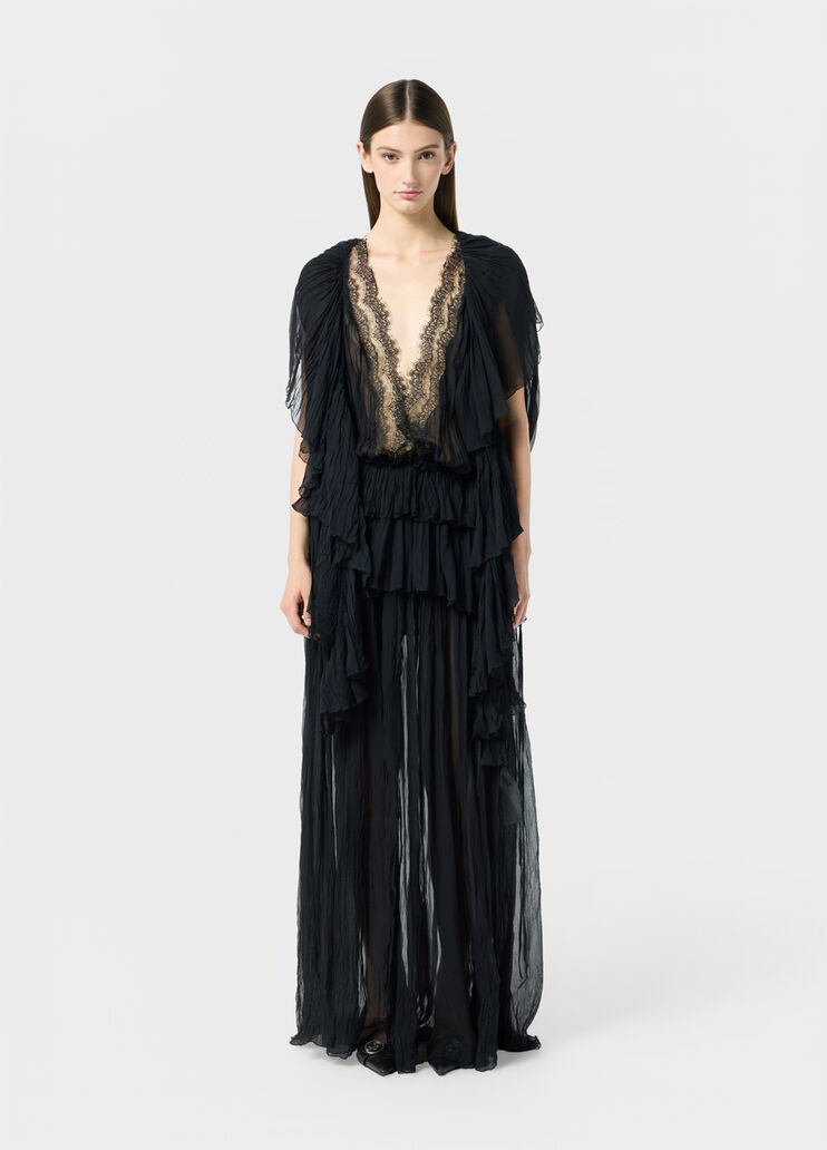 Long pleated georgette dress with lace insert  Blumarine - medium
