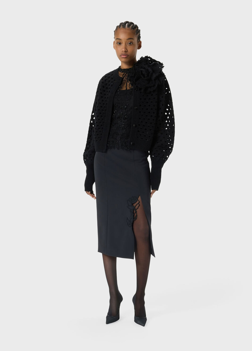 Openwork wool cardigan with 3D rose  Blumarine - large image number 3